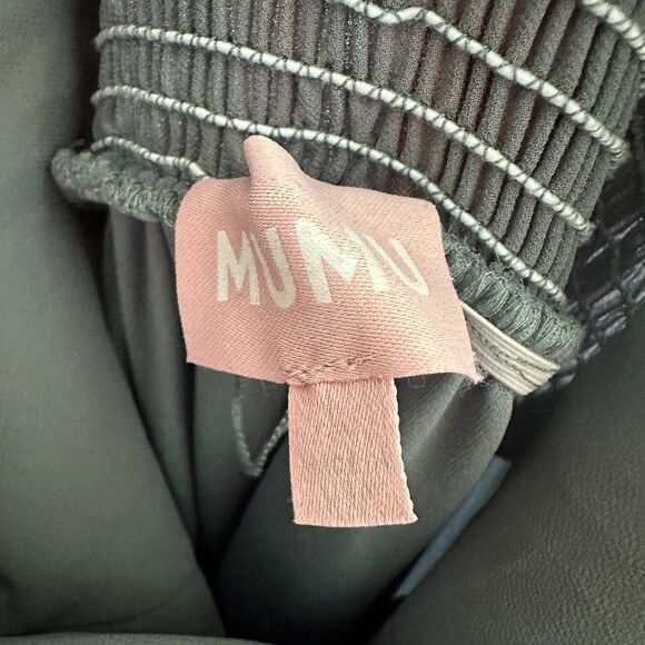 Show Me Your MuMu Claire Midi Deep Sage Green Chiffon Slit Smocked Dress Size L - Picture 9 of 9